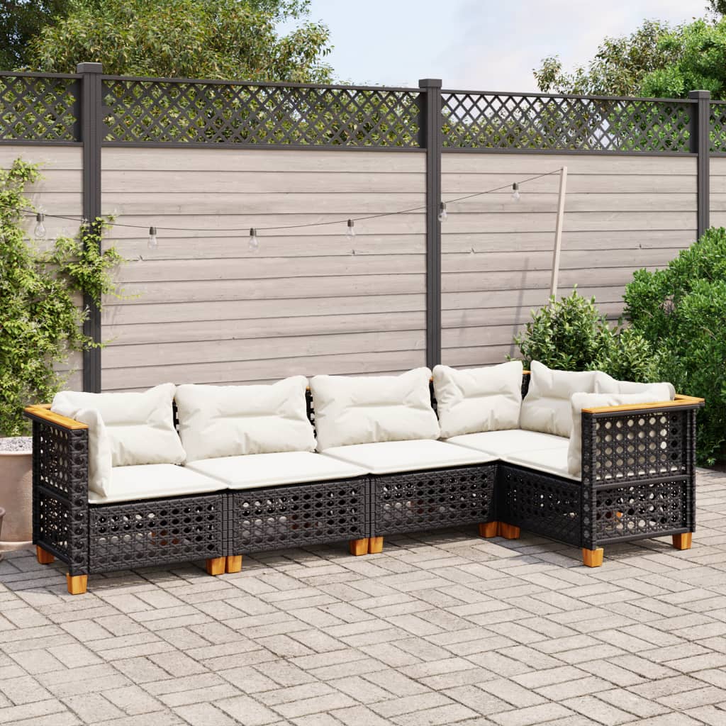Set Divani da Giardino 5 pz con Cuscini in Polyrattan Nero | homemem39