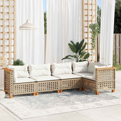 Set Divano da Giardino 5 pz con Cuscini Beige in Polyrattan