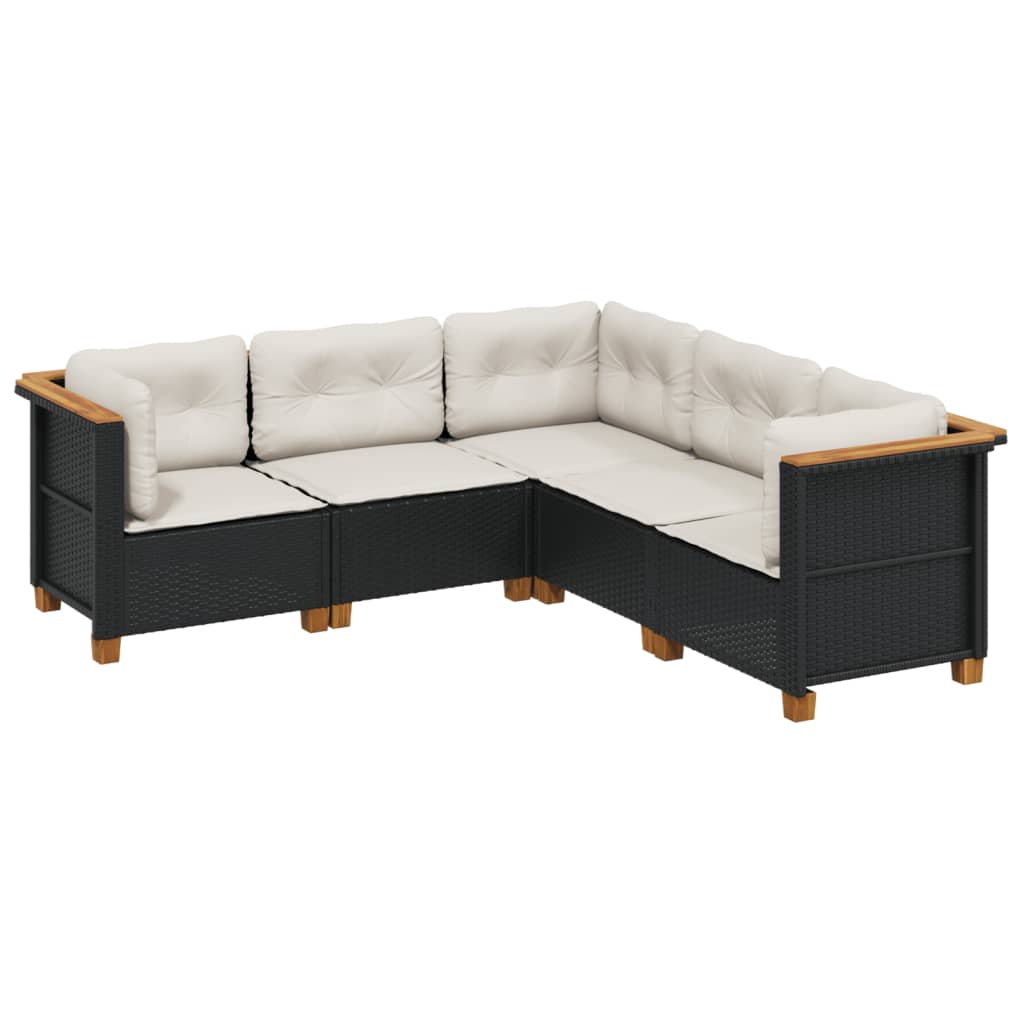 Set Divani da Giardino 5 pz con Cuscini in Polyrattan Nero | homemem39