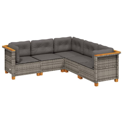 Set Divano da Giardino 5 pz con Cuscini Grigio in Polyrattan | homemem39