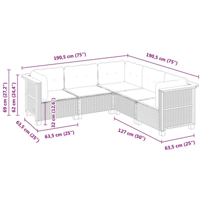 Set Divano da Giardino 5 pz con Cuscini Grigio in Polyrattan - homemem39