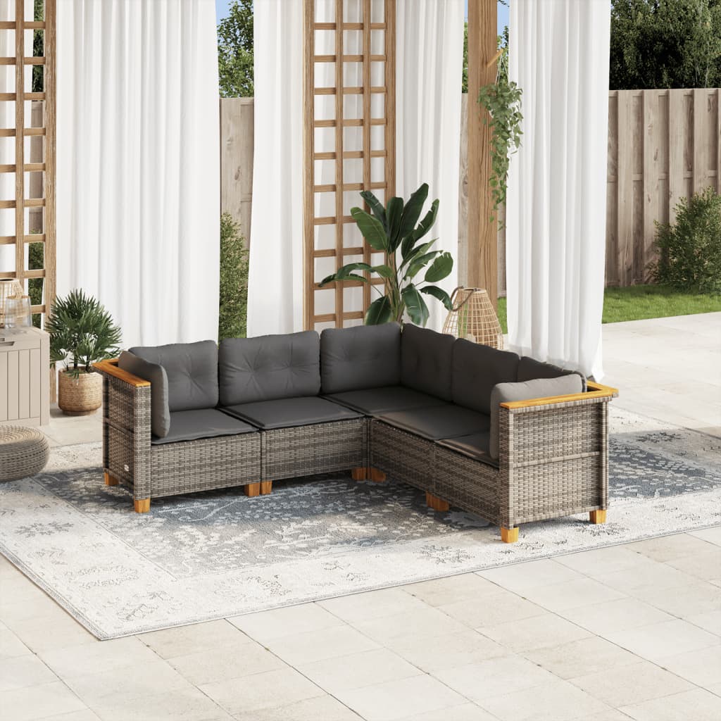 Set Divano da Giardino 5 pz con Cuscini Grigio in Polyrattan - homemem39
