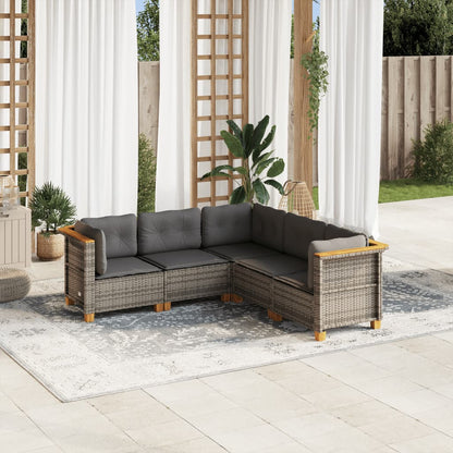 Set Divano da Giardino 5 pz con Cuscini Grigio in Polyrattan - homemem39