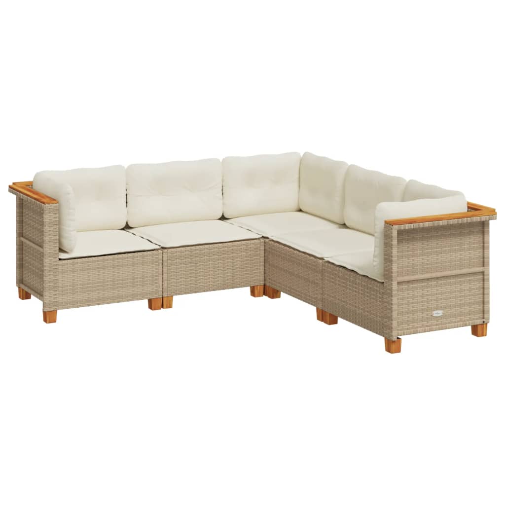 Set Divano da Giardino 5 pz con Cuscini Beige in Polyrattan - homemem39