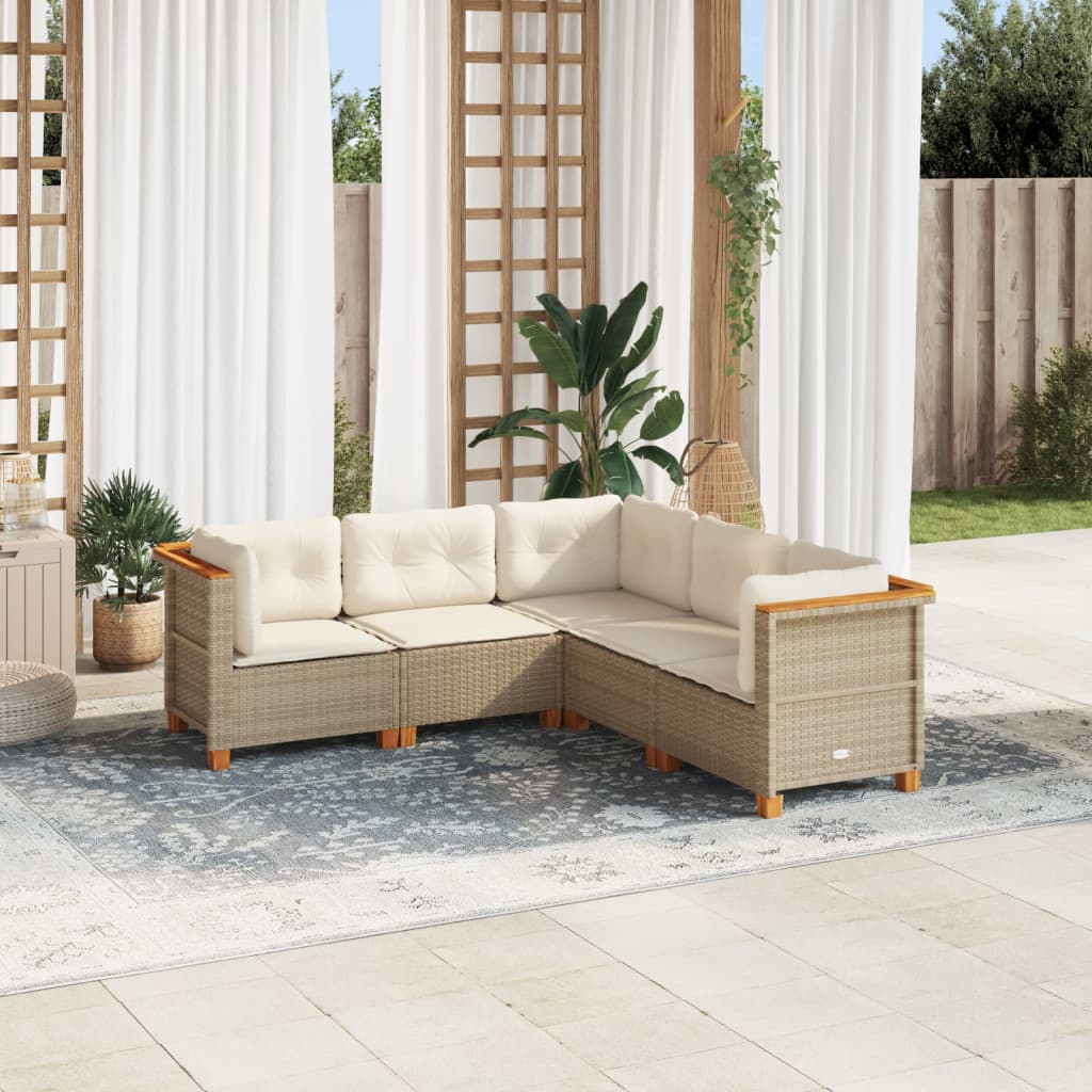 Set Divano da Giardino 5 pz con Cuscini Beige in Polyrattan - homemem39