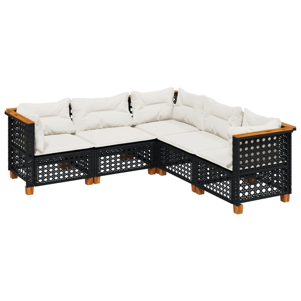 Set Divani da Giardino 5 pz con Cuscini in Polyrattan Nero - homemem39