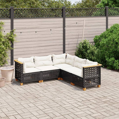 Set Divani da Giardino 5 pz con Cuscini in Polyrattan Nero - homemem39