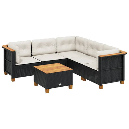 Set Divano da Giardino 6 pz con Cuscini Nero in Polyrattan