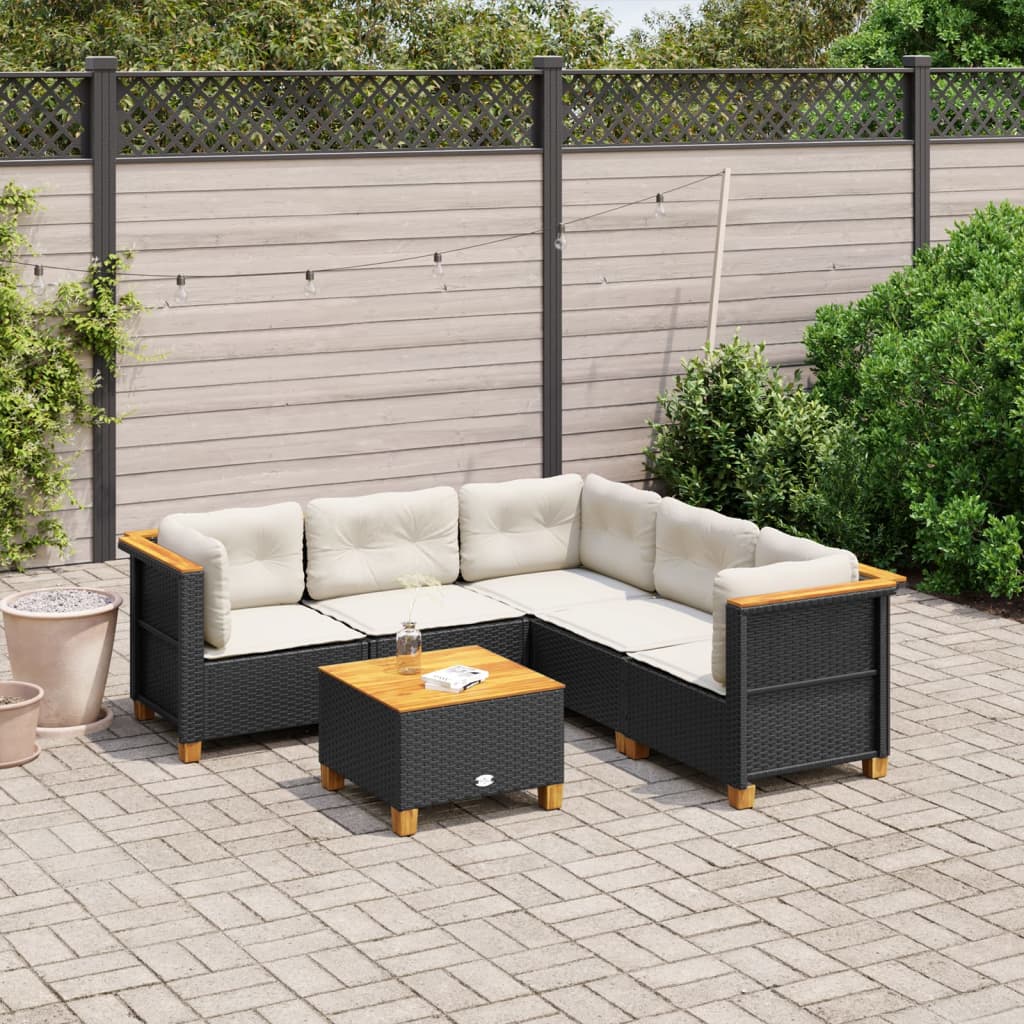 Set Divano da Giardino 6 pz con Cuscini Nero in Polyrattan - homemem39