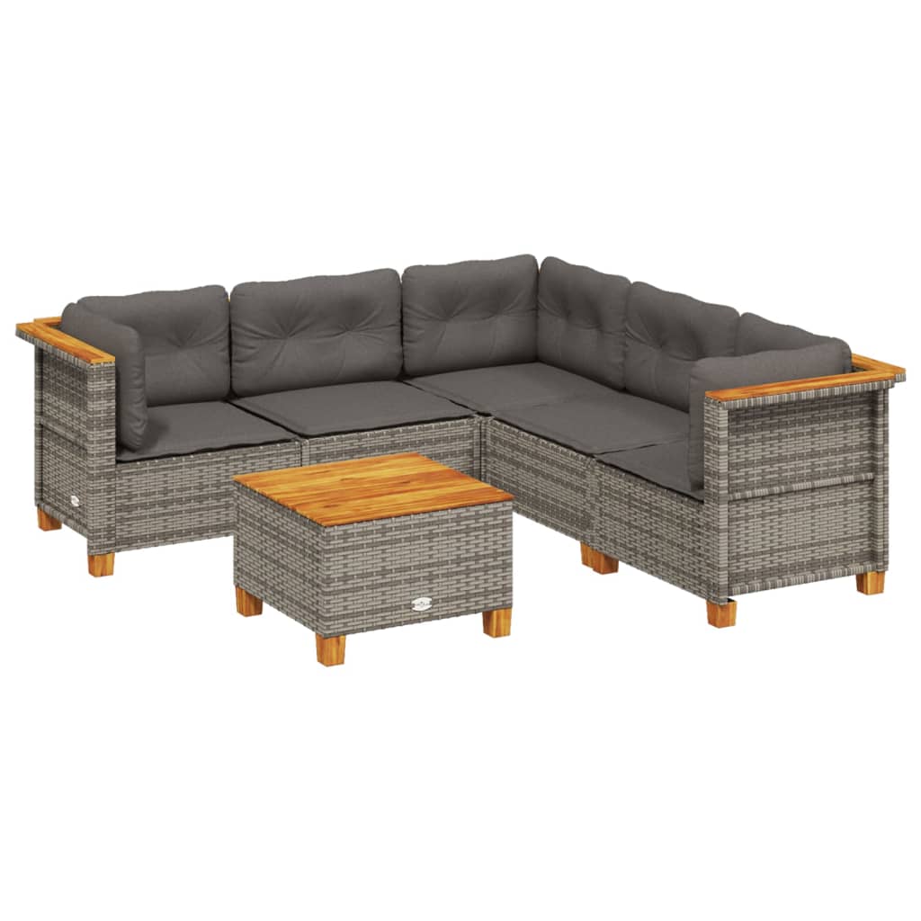 Set Divano da Giardino 6 pz con Cuscini Grigio in Polyrattan | homemem39