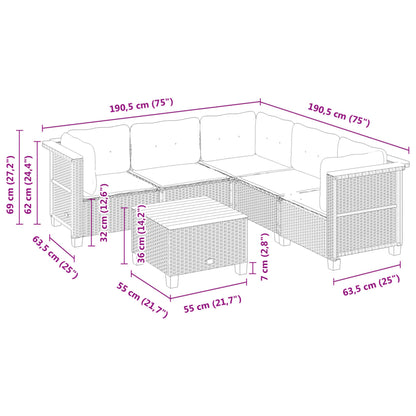 Set Divano da Giardino 6 pz con Cuscini Grigio in Polyrattan - homemem39