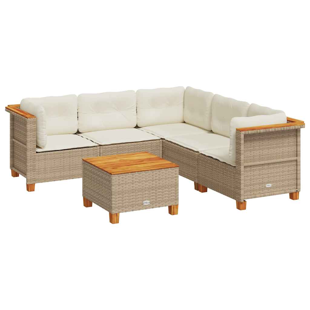 Set Divano da Giardino 6 pz con Cuscini Beige in Polyrattan - homemem39