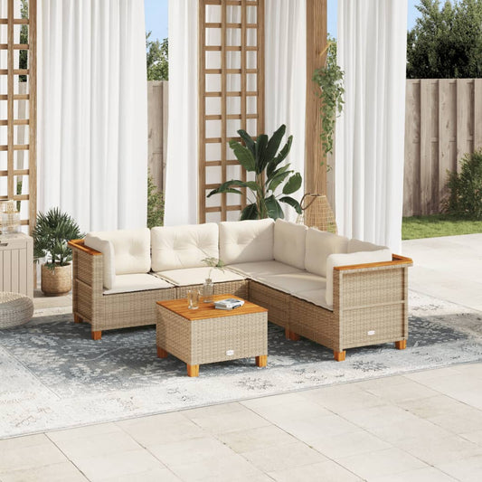 Set Divano da Giardino 6 pz con Cuscini Beige in Polyrattan - homemem39