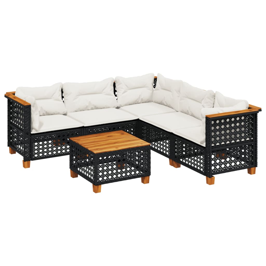 Set Divano da Giardino 6 pz con Cuscini Nero in Polyrattan | homemem39