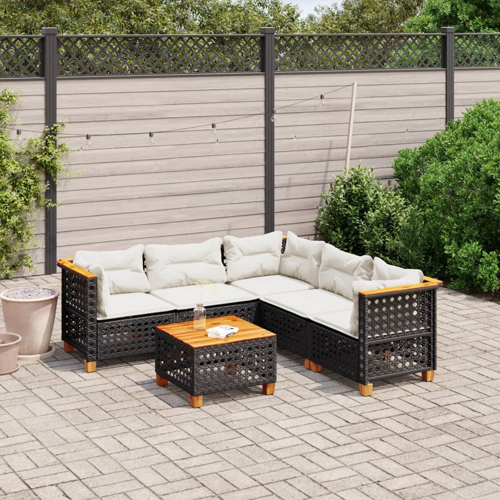 Set Divano da Giardino 6 pz con Cuscini Nero in Polyrattan - homemem39
