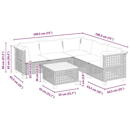 Set Divano da Giardino 6 pz con Cuscini Beige in Polyrattan