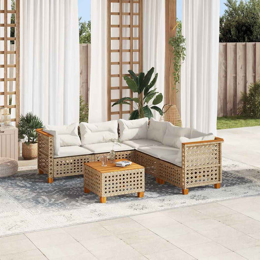 Set Divano da Giardino 6 pz con Cuscini Beige in Polyrattan