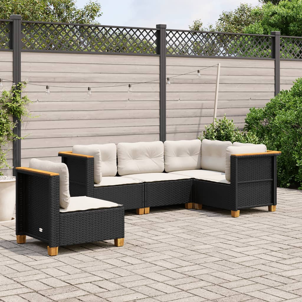 Set Divani da Giardino 5 pz con Cuscini in Polyrattan Nero - homemem39