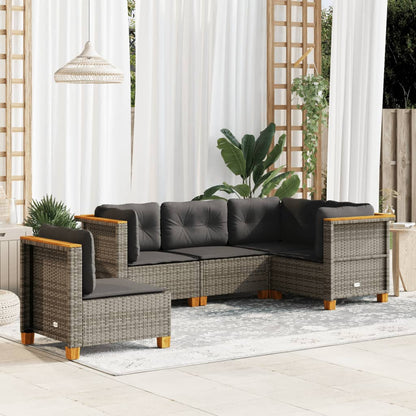 Set Divano da Giardino 5 pz con Cuscini Grigio in Polyrattan - homemem39