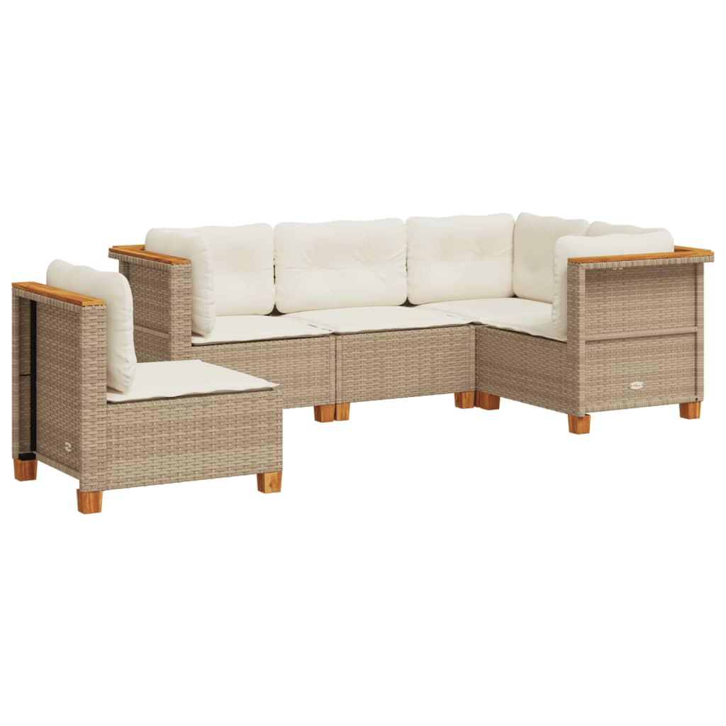 Set Divano da Giardino 5 pz con Cuscini Beige in Polyrattan - homemem39