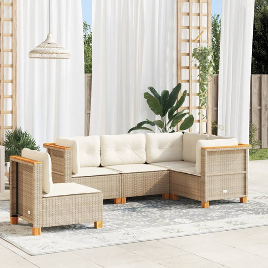 Set Divano da Giardino 5 pz con Cuscini Beige in Polyrattan - homemem39