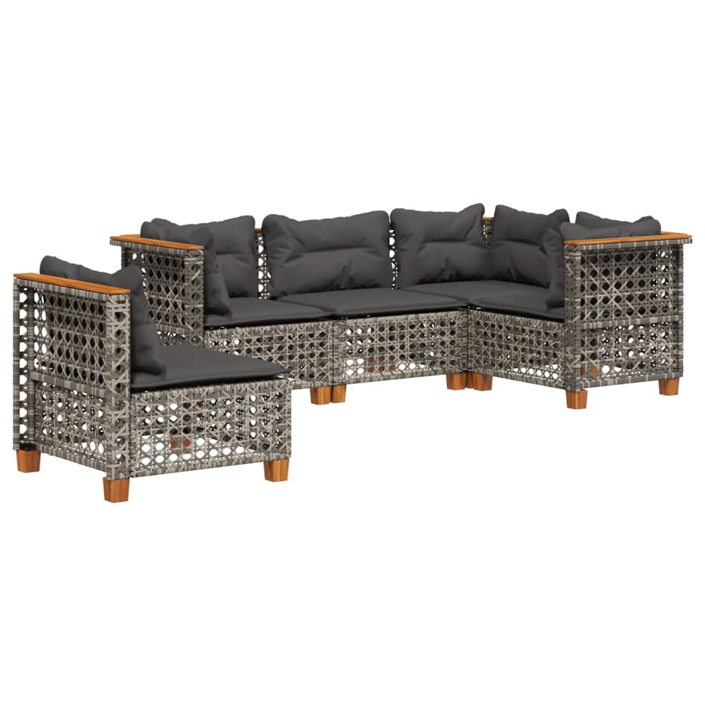 Set Divano da Giardino 5 pz con Cuscini Grigio in Polyrattan