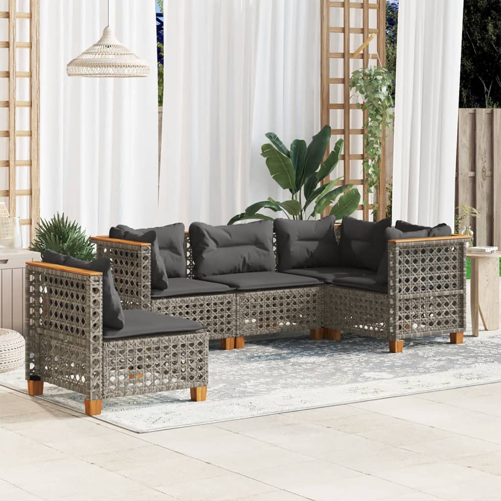 Set Divano da Giardino 5 pz con Cuscini Grigio in Polyrattan - homemem39