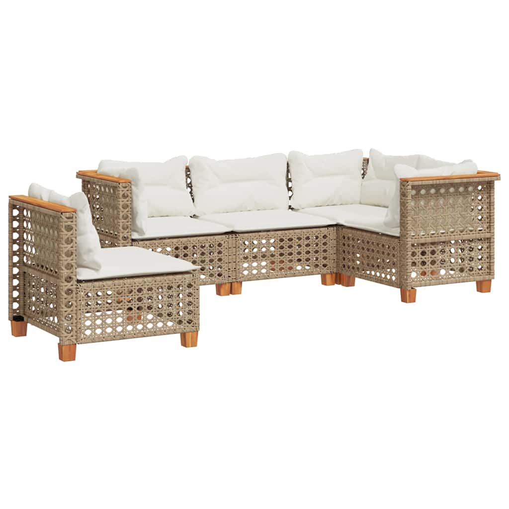 Set Divano da Giardino 5 pz con Cuscini Beige in Polyrattan | homemem39