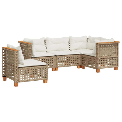 Set Divano da Giardino 5 pz con Cuscini Beige in Polyrattan | homemem39