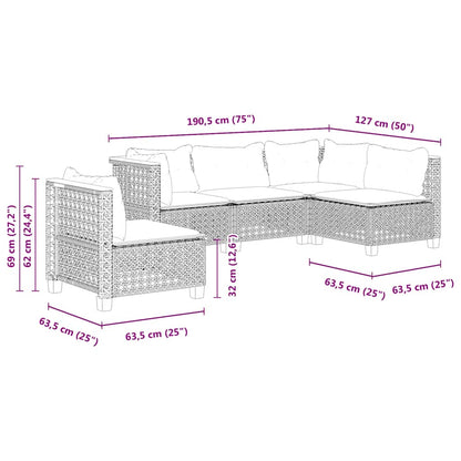 Set Divano da Giardino 5 pz con Cuscini Beige in Polyrattan | homemem39