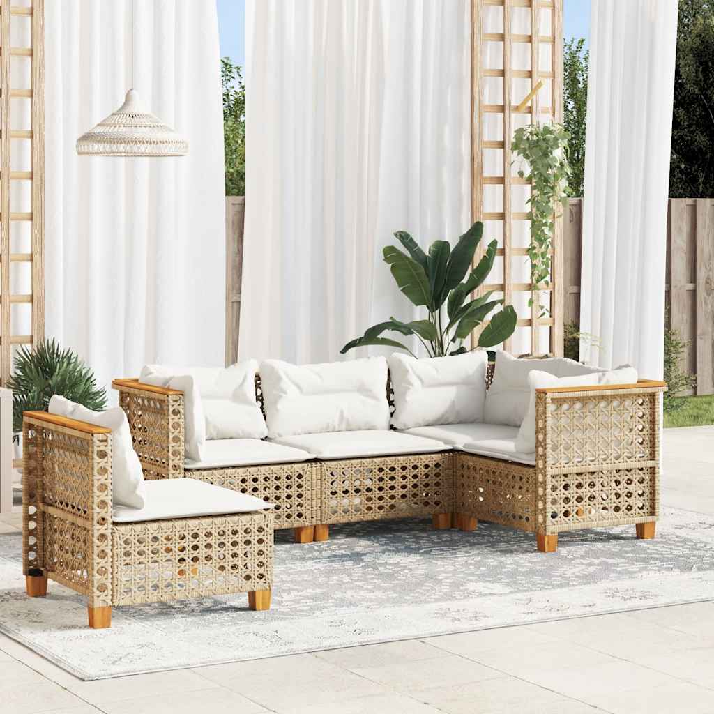 Set Divano da Giardino 5 pz con Cuscini Beige in Polyrattan | homemem39