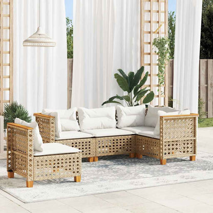 Set Divano da Giardino 5 pz con Cuscini Beige in Polyrattan | homemem39