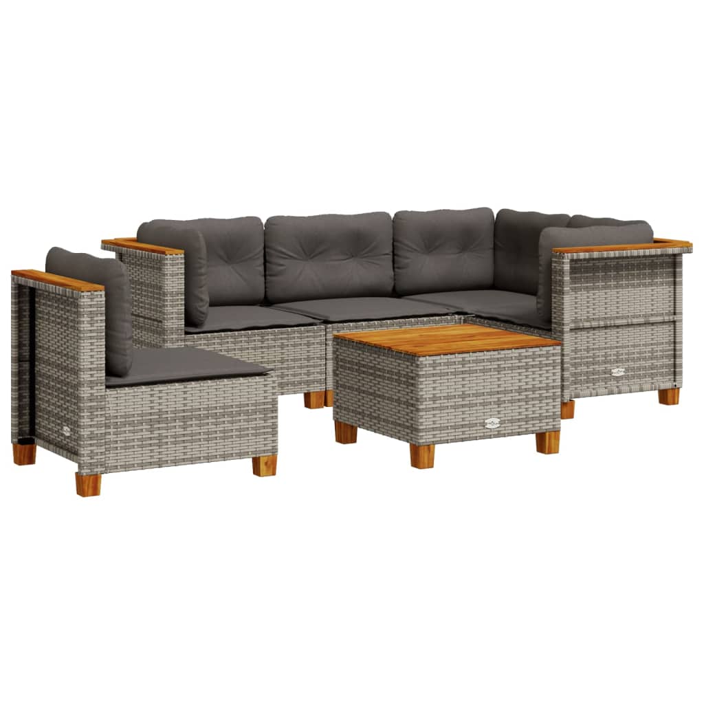Set Divano da Giardino 6 pz con Cuscini Grigio in Polyrattan | homemem39