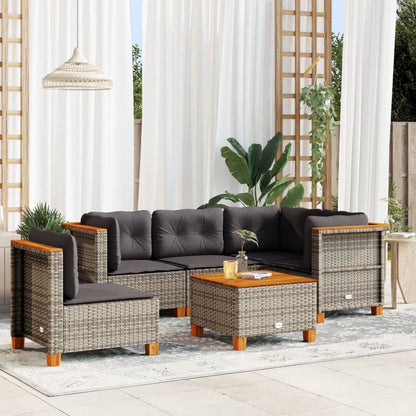 Set Divano da Giardino 6 pz con Cuscini Grigio in Polyrattan - homemem39