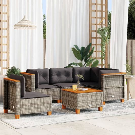 Set Divano da Giardino 6 pz con Cuscini Grigio in Polyrattan - homemem39