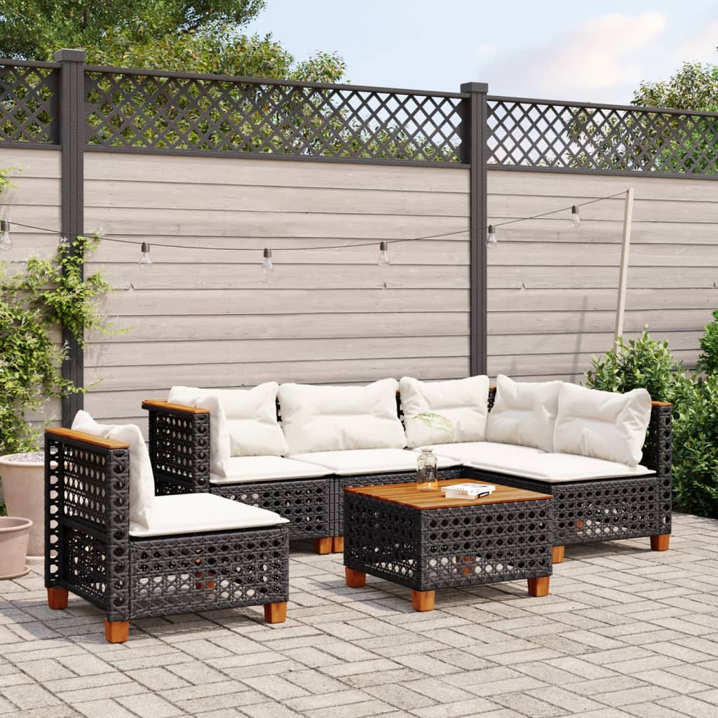 Set Divano da Giardino 6 pz con Cuscini Nero in Polyrattan | homemem39