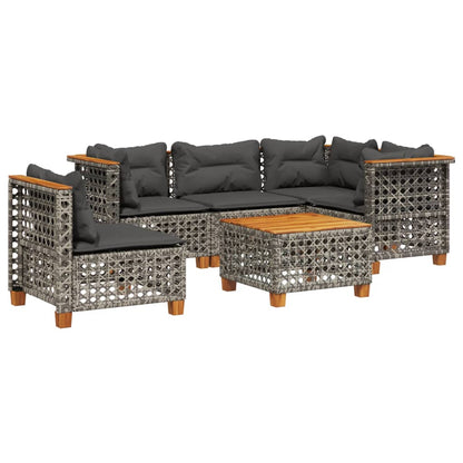Set Divano da Giardino 6 pz con Cuscini Grigio in Polyrattan | homemem39