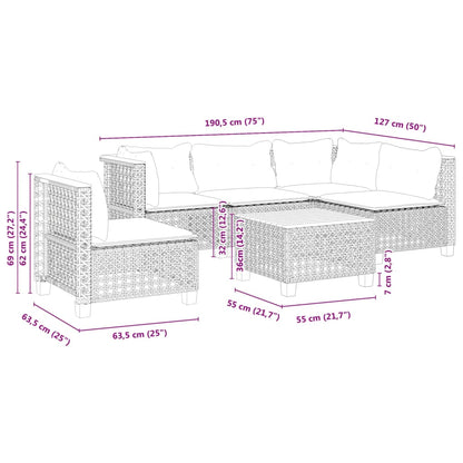 Set Divano da Giardino 6 pz con Cuscini Grigio in Polyrattan | homemem39