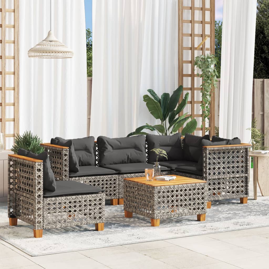 Set Divano da Giardino 6 pz con Cuscini Grigio in Polyrattan - homemem39