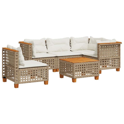 Set Divano da Giardino 6 pz con Cuscini Beige in Polyrattan | homemem39