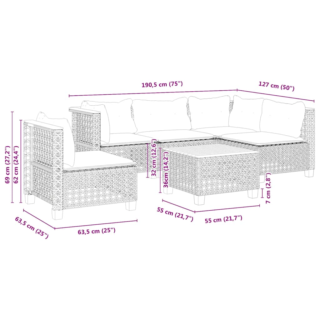 Set Divano da Giardino 6 pz con Cuscini Beige in Polyrattan | homemem39