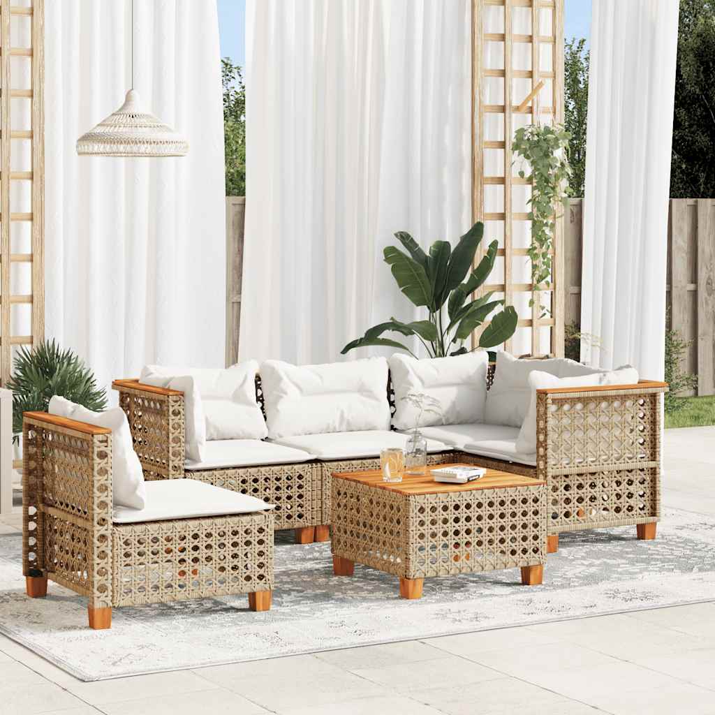Set Divano da Giardino 6 pz con Cuscini Beige in Polyrattan | homemem39