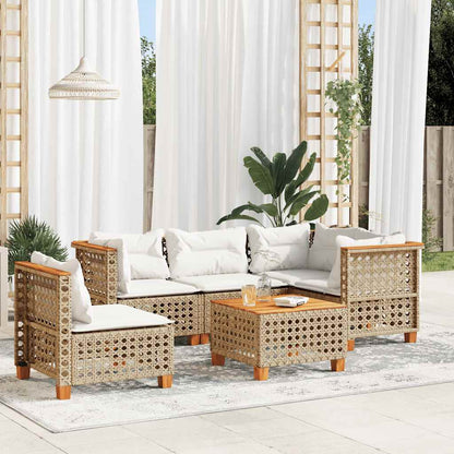 Set Divano da Giardino 6 pz con Cuscini Beige in Polyrattan | homemem39