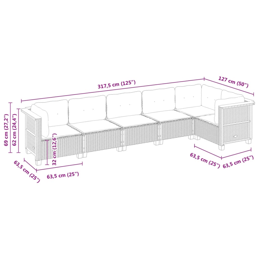 Set Divano da Giardino 6 pz con Cuscini Nero in Polyrattan | homemem39