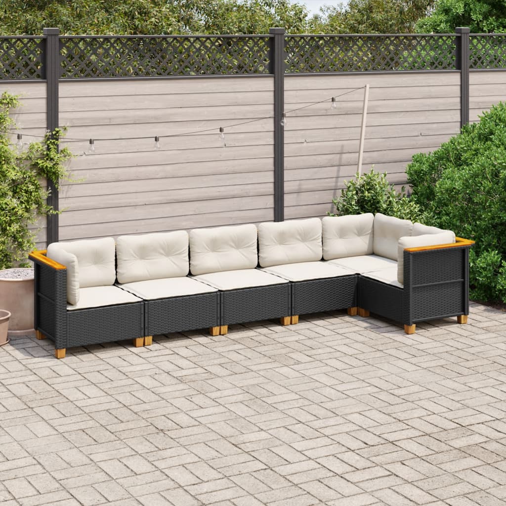 Set Divano da Giardino 6 pz con Cuscini Nero in Polyrattan | homemem39
