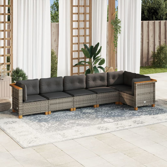Set Divano da Giardino 6 pz con Cuscini Grigio in Polyrattan - homemem39