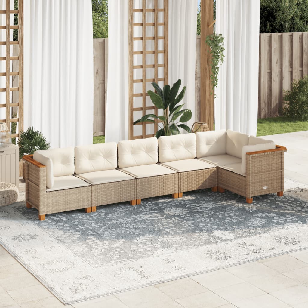 Set Divano da Giardino 6 pz con Cuscini Beige in Polyrattan - homemem39