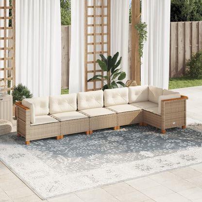 Set Divano da Giardino 6 pz con Cuscini Beige in Polyrattan - homemem39