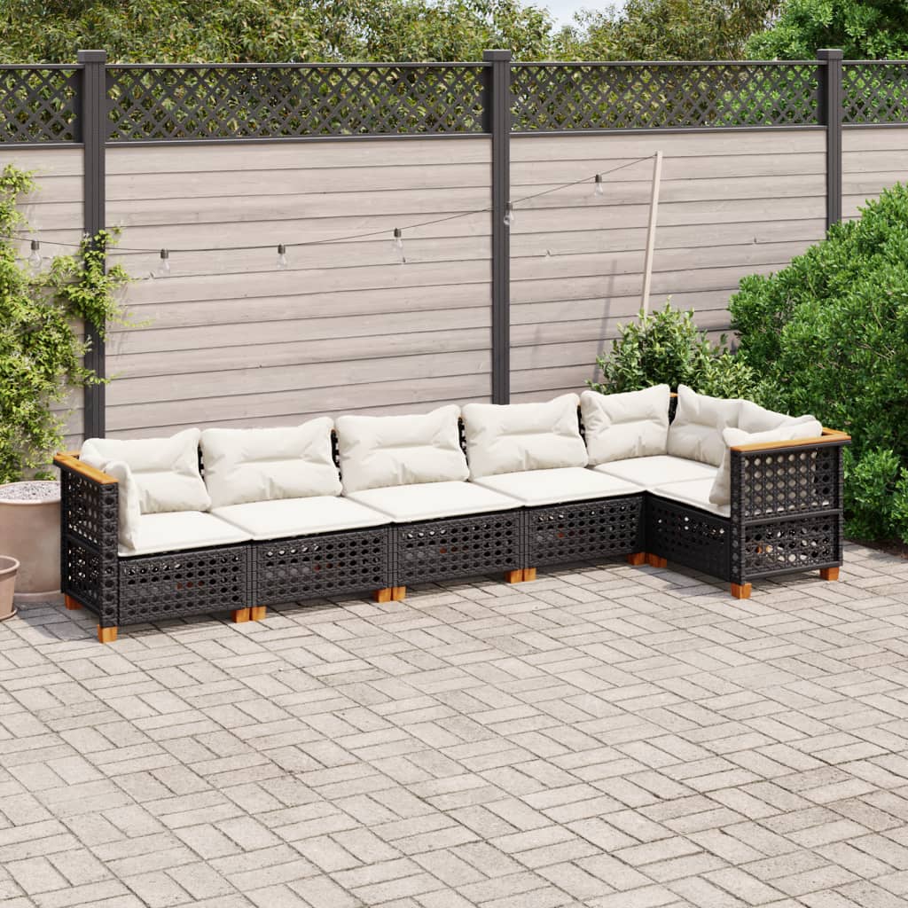 Set Divano da Giardino 6 pz con Cuscini Nero in Polyrattan | homemem39