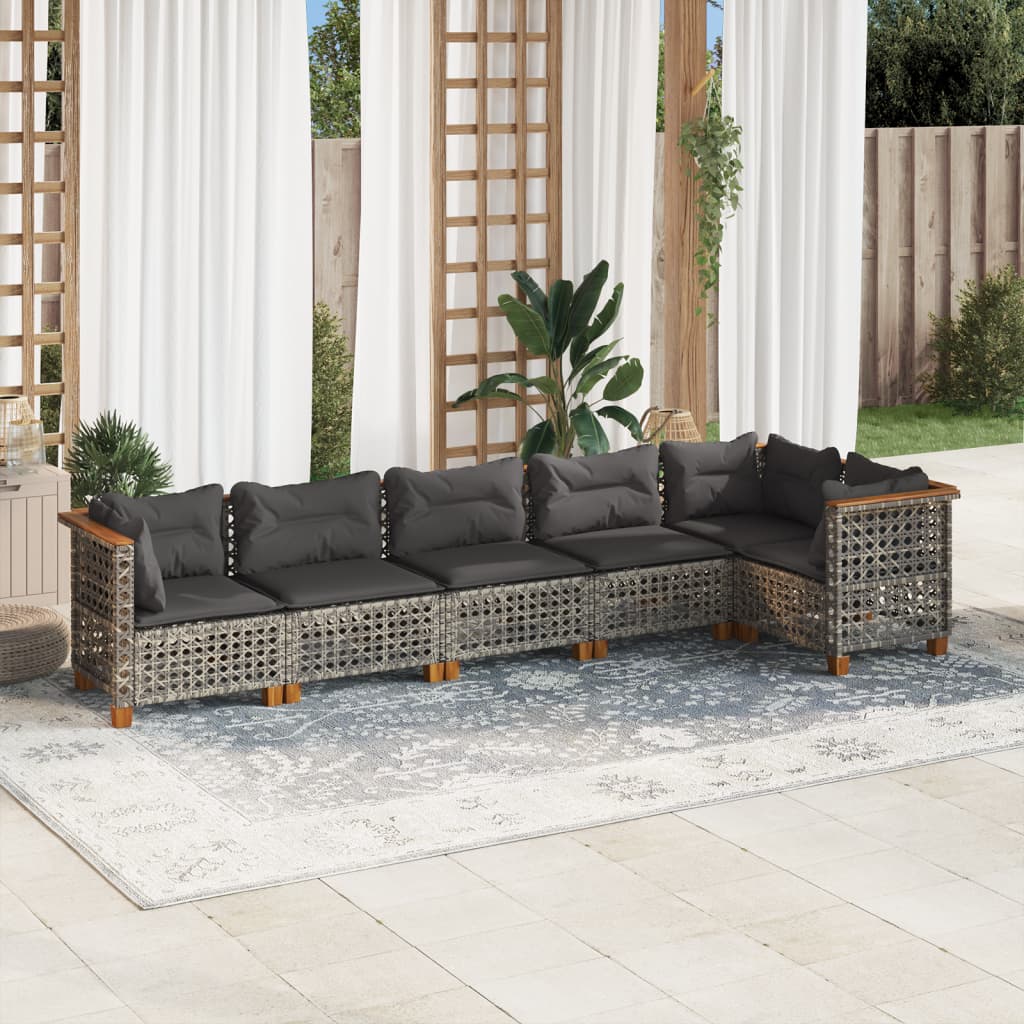 Set Divano da Giardino 6 pz con Cuscini Grigio in Polyrattan - homemem39